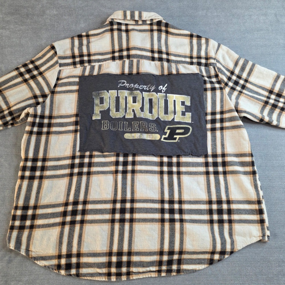 Purdue University Reworked Flannel XL Oversized Custom Upcycled Boilermakers Fan